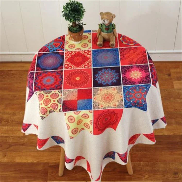 Nappe en lin à motif rétro pour dîner, décoration intérieure, nappe anti-poussière, 85x85cm, 110x110cm, 110x160cm, 130x180cm
