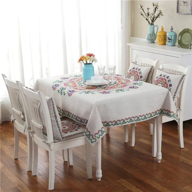 Nappe en lin à motif rétro pour dîner, décoration intérieure, nappe anti-poussière, 85x85cm, 110x110cm, 110x160cm, 130x180cm