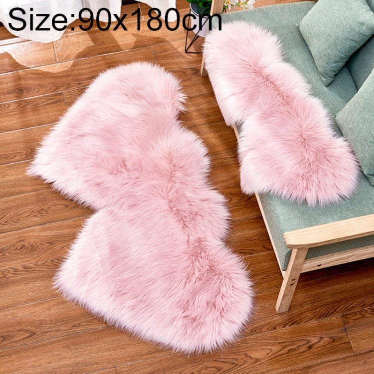 Tapis de sol créatif double cœur en fausse laine pour canapé, coussin en peluche pour chambre et salon, 90x180cm