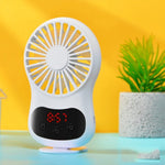 Ventilateur multifonctionnel avec horloge, petit ventilateur de bureau créatif, mini ventilateur USB, blanc, rose, bleu
