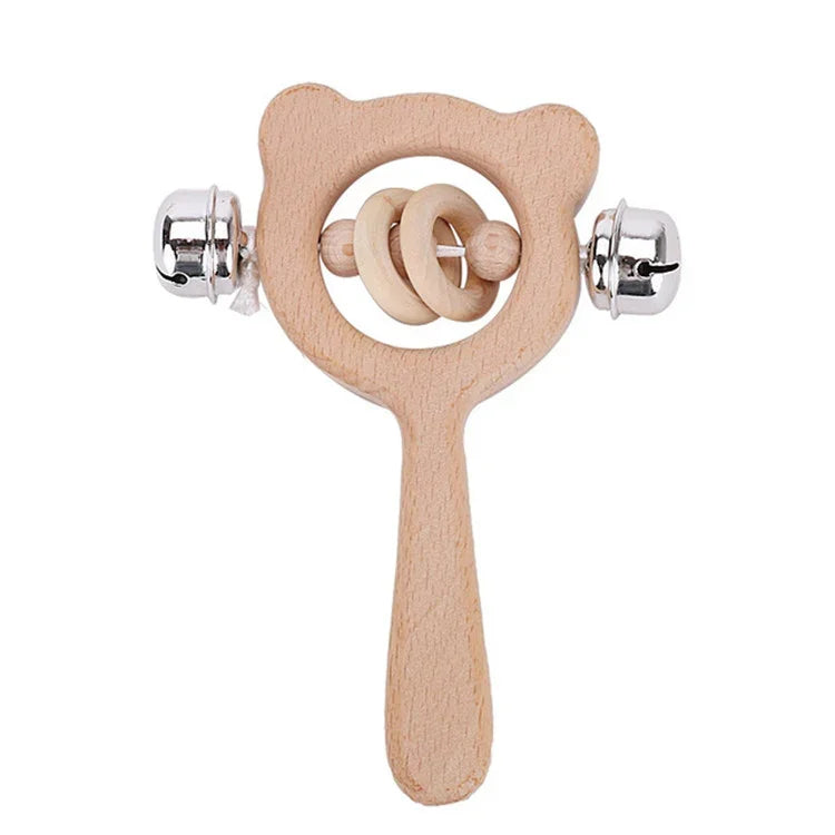 Hochet en bois d'éveil pour bébé, Hochet ours, Grosse perle ours, Petite perle ours, Perle simple ours, Hochet hibou