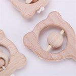 Hochet en bois d'éveil pour bébé, Hochet ours, Grosse perle ours, Petite perle ours, Perle simple ours, Hochet hibou