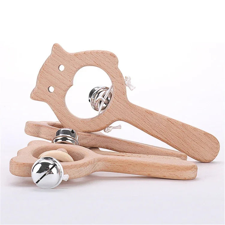 Hochet en bois d'éveil pour bébé, Hochet ours, Grosse perle ours, Petite perle ours, Perle simple ours, Hochet hibou