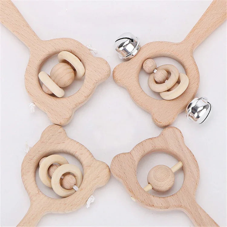 Hochet en bois d'éveil pour bébé, Hochet ours, Grosse perle ours, Petite perle ours, Perle simple ours, Hochet hibou