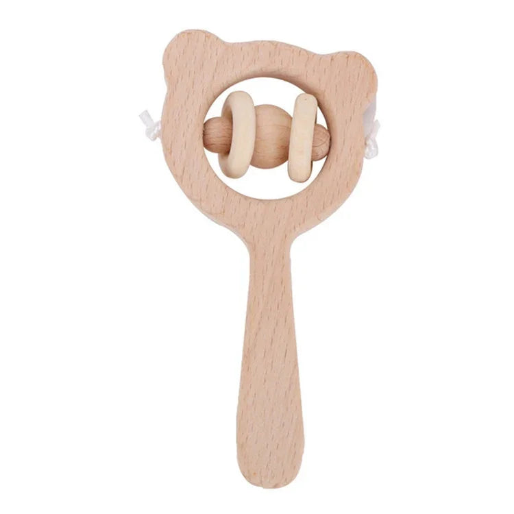 Hochet en bois d'éveil pour bébé, Hochet ours, Grosse perle ours, Petite perle ours, Perle simple ours, Hochet hibou