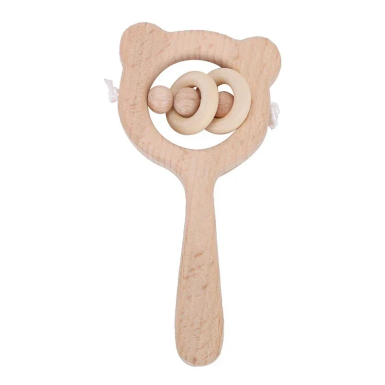 Hochet en bois d'éveil pour bébé, Hochet ours, Grosse perle ours, Petite perle ours, Perle simple ours, Hochet hibou
