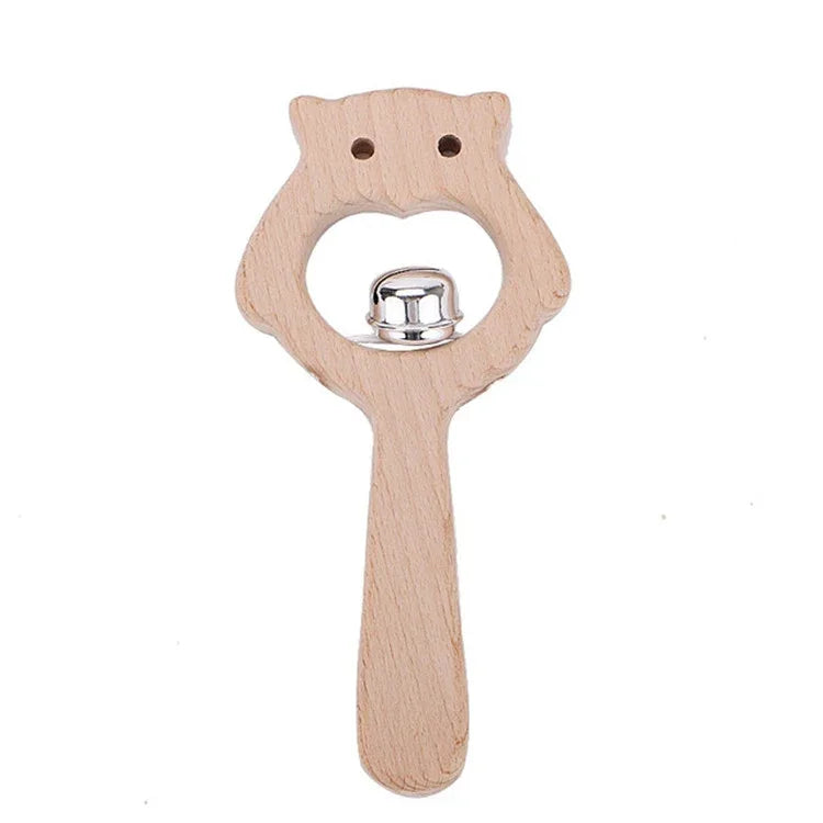 Hochet en bois d'éveil pour bébé, Hochet ours, Grosse perle ours, Petite perle ours, Perle simple ours, Hochet hibou