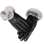 Gants en cuir PU pour femmes Imitation fourrure de lapin Gants épais et chauds pour l'hiver et l'automne