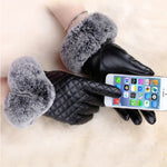Gants en cuir PU pour femmes Imitation fourrure de lapin Gants épais et chauds pour l'hiver et l'automne