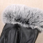 Gants en cuir PU pour femmes Imitation fourrure de lapin Gants épais et chauds pour l'hiver et l'automne