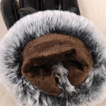 Gants en cuir PU pour femmes Imitation fourrure de lapin Gants épais et chauds pour l'hiver et l'automne
