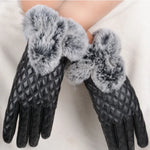 Gants en cuir PU pour femmes Imitation fourrure de lapin Gants épais et chauds pour l'hiver et l'automne