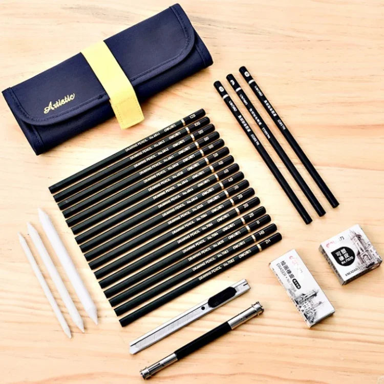 Lot de 27 crayons à esquisser pour étudiants, fournitures d'art, 27 en 1