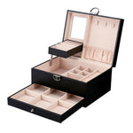 Boîte de rangement multifonctionnelle, boîte à bijoux en cuir, organisateur de bijoux multicouche de grande capacité