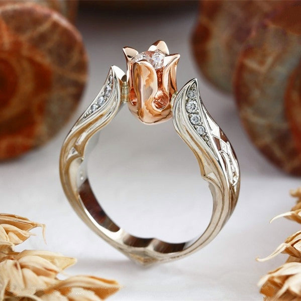 Bague de mariage Rose Fleur avec diamant pour femmes, 5, 8, 10