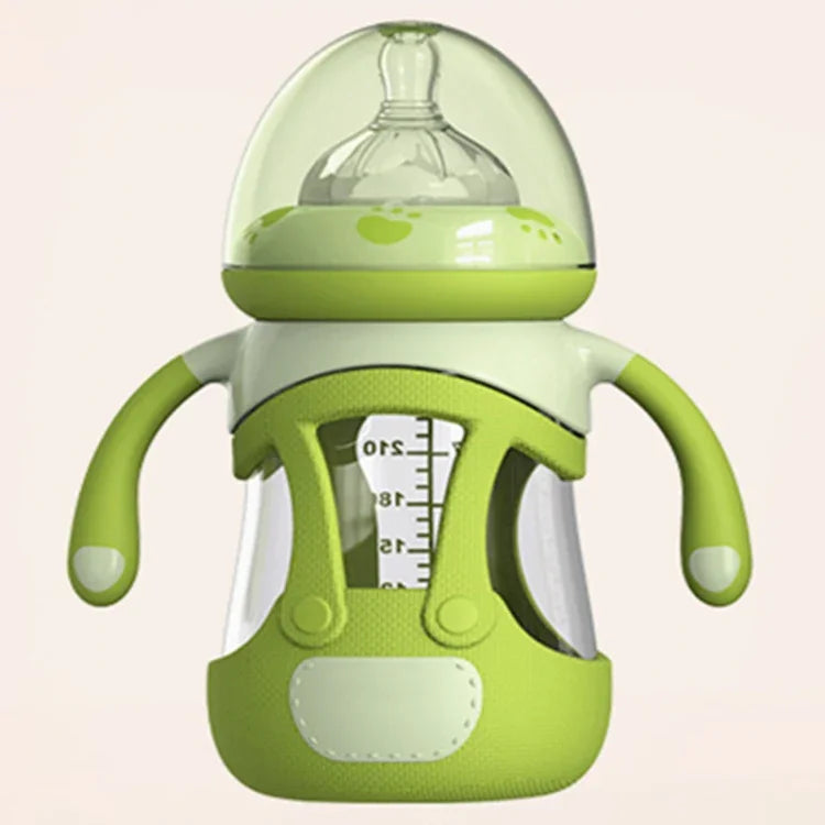 Biberon en verre borosilicaté avec manchon en silicone, 240 ml