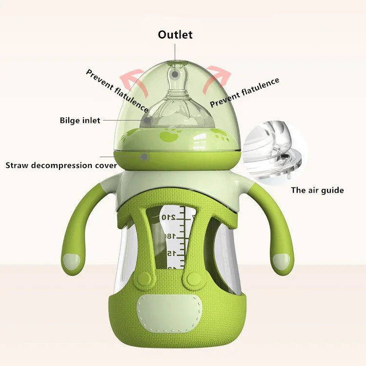 Biberon en verre borosilicaté avec manchon en silicone, 240 ml