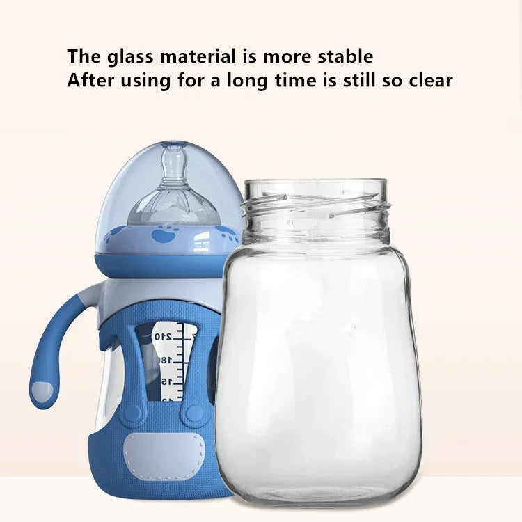 Biberon en verre borosilicaté avec manchon en silicone, 240 ml