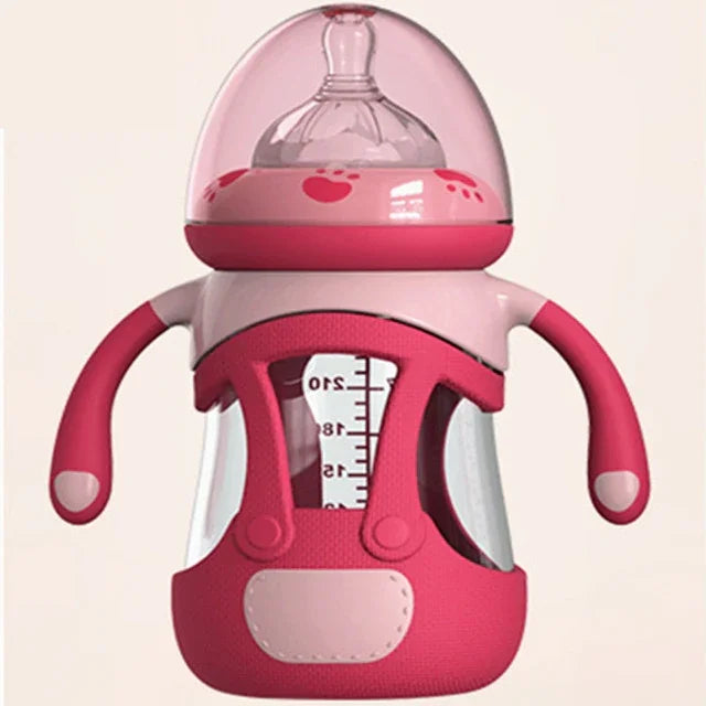 Biberon en verre borosilicaté avec manchon en silicone, 240 ml