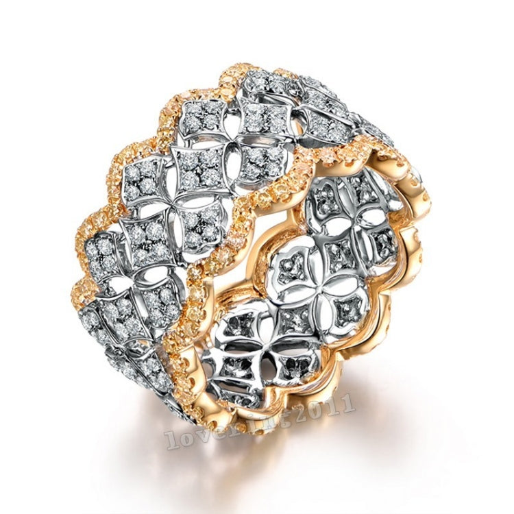 Bague de mariage de luxe en or avec micro serti couleur plaqué, Taille:8, Taille:10
