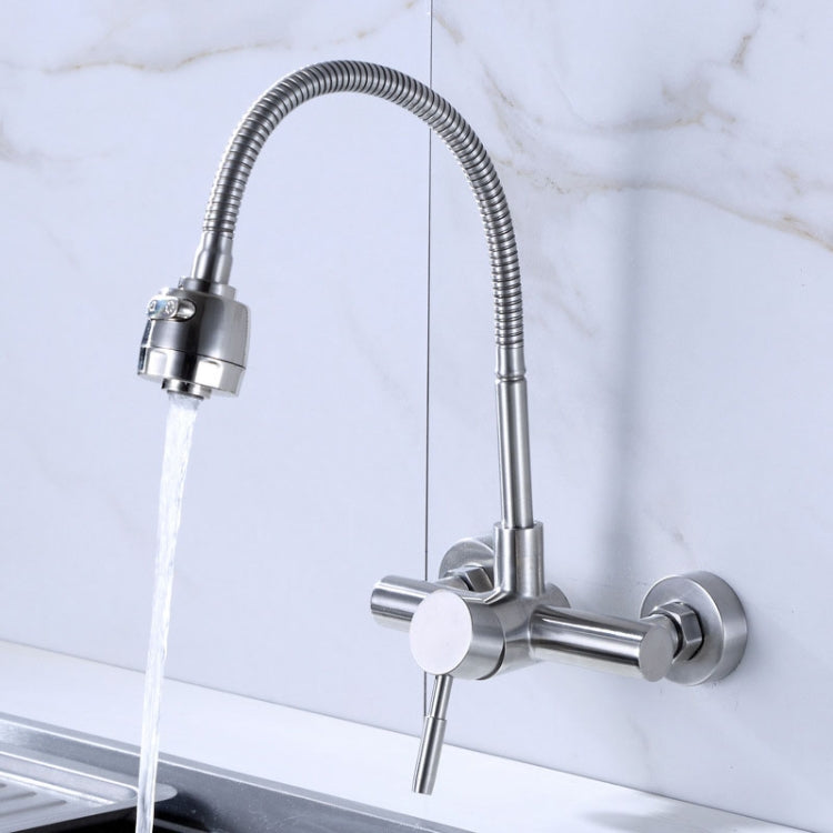 Robinet mélangeur d'évier de cuisine mural en acier inoxydable, rotation libre, robinet d'eau à flexible, robinet d'eau à flexible pivotant