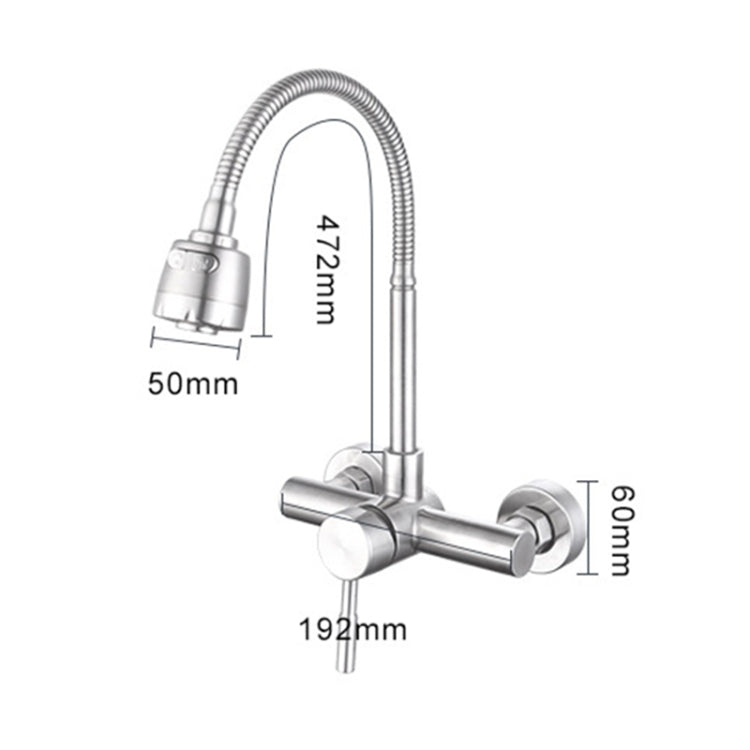 Robinet mélangeur d'évier de cuisine mural en acier inoxydable, rotation libre, robinet d'eau à flexible, robinet d'eau à flexible pivotant
