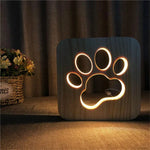 Creative Shape Wooden Night Lamp Bedroom Decoration Warm Light LED, Bones, Cat Paw, Dog, Wolve