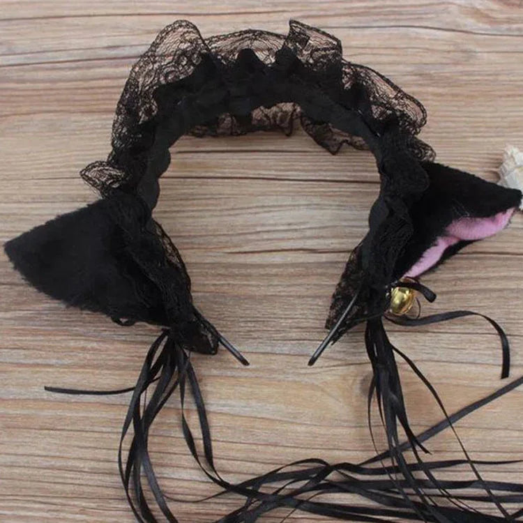 Mignon serre-tête oreilles de chat en dentelle, accessoire pour cheveux pour femme