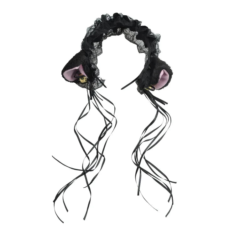 Mignon serre-tête oreilles de chat en dentelle, accessoire pour cheveux pour femme