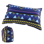 Oreillers gonflables automatiques portables style ethnique équipement de camping extérieur tente oreillers de voyage voiture, rayures bleu marine, rayures orange, impression rouge jaune, impression gris bleu