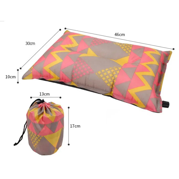Oreillers gonflables automatiques portables style ethnique équipement de camping extérieur tente oreillers de voyage voiture, rayures bleu marine, rayures orange, impression rouge jaune, impression gris bleu