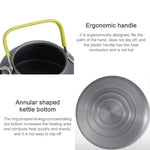 Théière en aluminium portable 0,8L pour pique-nique et alpinisme en plein air, 0,8L