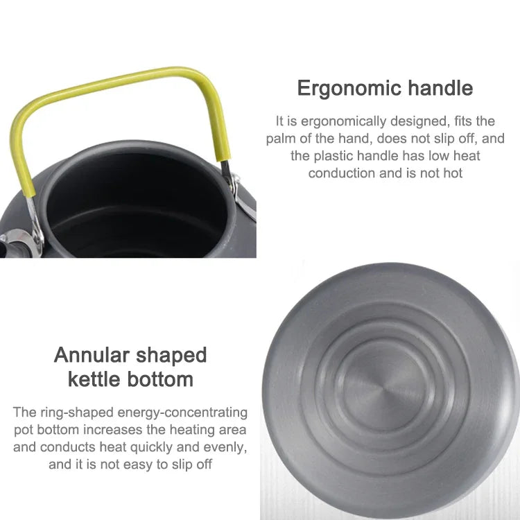 Théière en aluminium portable 0,8L pour pique-nique et alpinisme en plein air, 0,8L