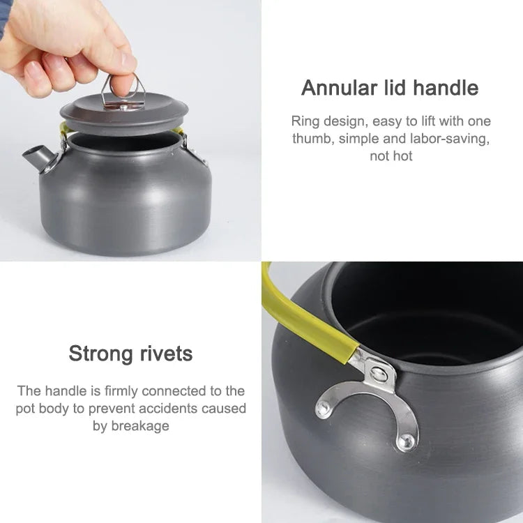Théière en aluminium portable 0,8L pour pique-nique et alpinisme en plein air, 0,8L