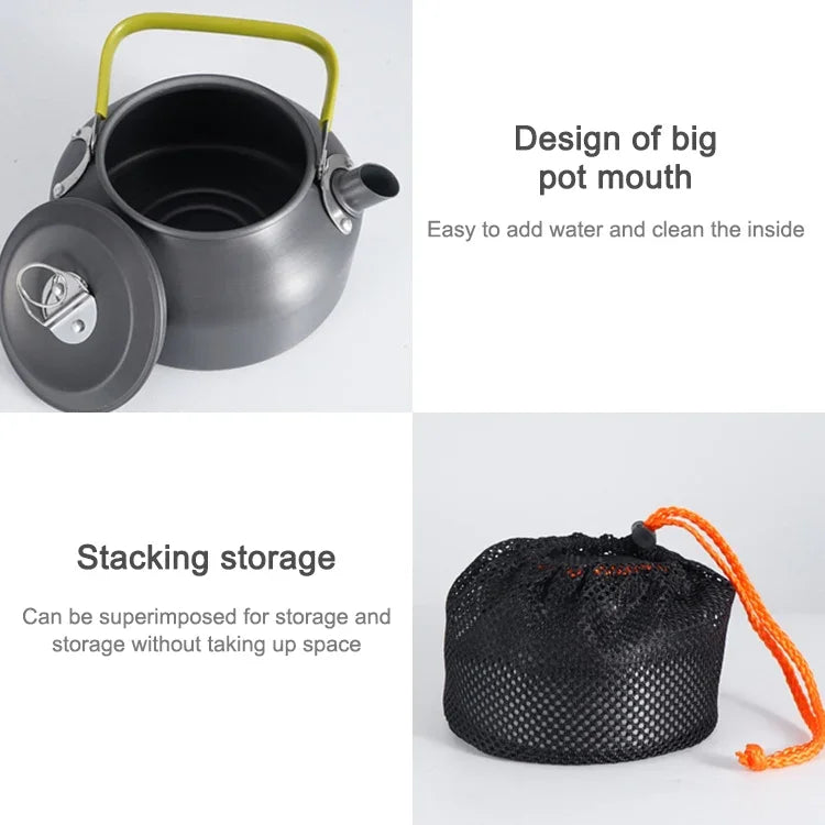 Théière en aluminium portable 0,8L pour pique-nique et alpinisme en plein air, 0,8L