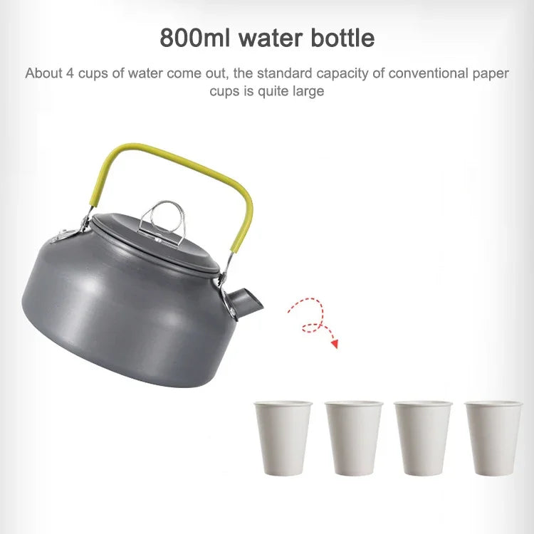 Théière en aluminium portable 0,8L pour pique-nique et alpinisme en plein air, 0,8L