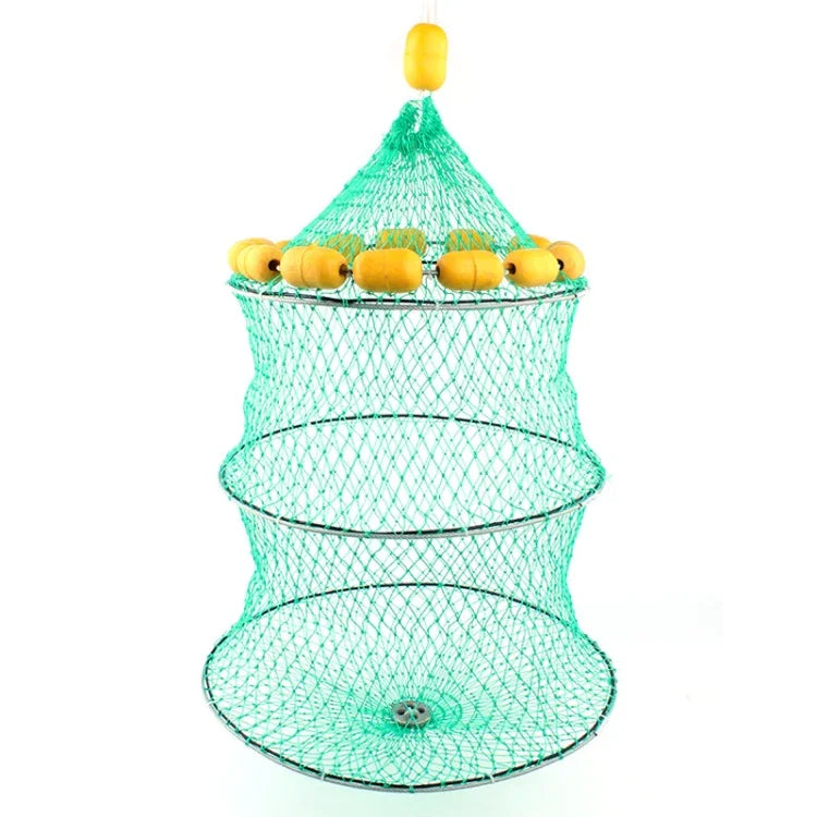 Filet de pêche à flottabilité extérieure, filet de pêche portatif pliable à 3 cercles, cage à poissons, filet de pêche en mer multi-flotteurs, filet de pêche à flottabilité
