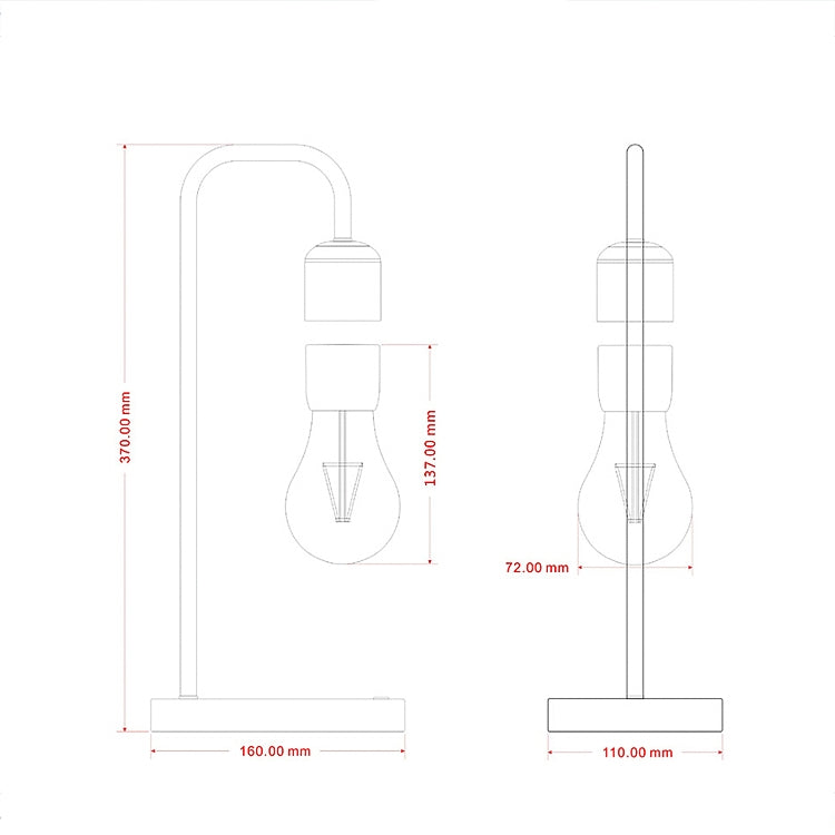 Lampe de table à ampoule flottante à LED courbée, jouet technologique de décoration à lévitation magnétique 16 W, noire