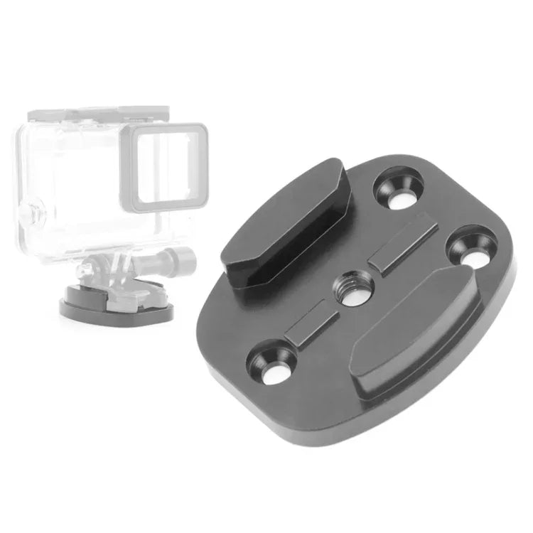 Base de trépied à dégagement rapide en aluminium à 4 trous pour caméra sportive, noire, avec écrou intégré noir.