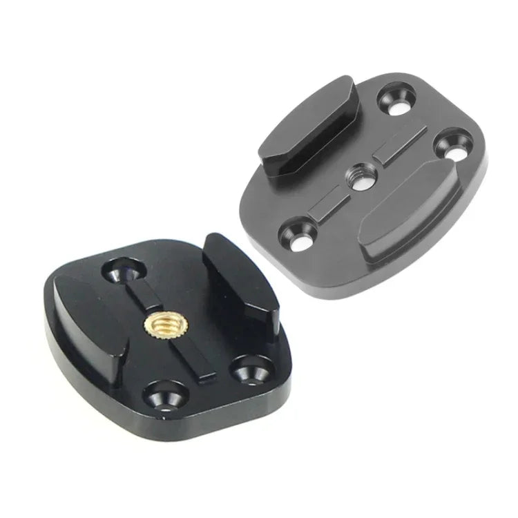 Base de trépied à dégagement rapide en aluminium à 4 trous pour caméra sportive, noire, avec écrou intégré noir.