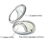 Miroir de maquillage rond, mini, portable, pliable des deux côtés, en métal incrusté de diamants, blanc, rouge, rose, bleu ciel, vert, couleur blanc, noir brillant