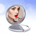 Miroir de maquillage rond, mini, portable, pliable des deux côtés, en métal incrusté de diamants, blanc, rouge, rose, bleu ciel, vert, couleur blanc, noir brillant