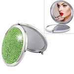 Miroir de maquillage rond, mini, portable, pliable des deux côtés, en métal incrusté de diamants, blanc, rouge, rose, bleu ciel, vert, couleur blanc, noir brillant