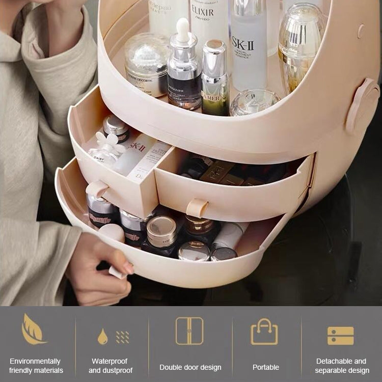 Boîte de rangement ronde transparente portative anti-poussière de type tiroir cosmétique, petite poudre de beauté, petite perle blanche