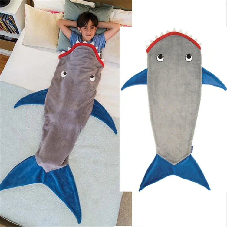Couverture de couchage sirène requin d'hiver, emmaillotage, couverture douce en laine pour enfants, sac de couchage requin