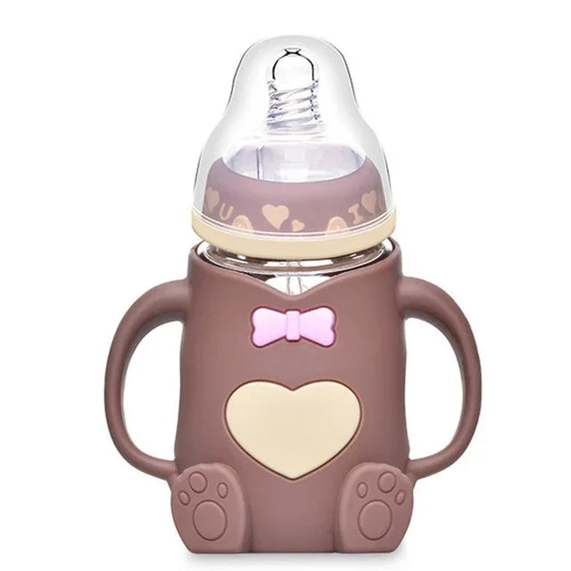 Biberon en verre pour bébé en silicone, anti-chute et anti-coliques
