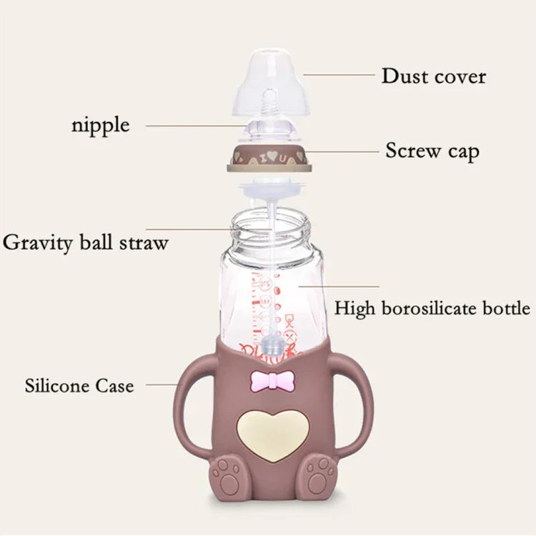 Biberon en verre pour bébé en silicone, anti-chute et anti-coliques