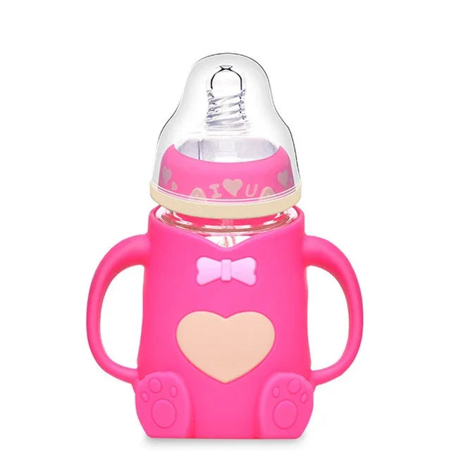 Biberon en verre pour bébé en silicone, anti-chute et anti-coliques