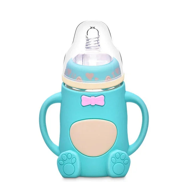 Biberon en verre pour bébé en silicone, anti-chute et anti-coliques
