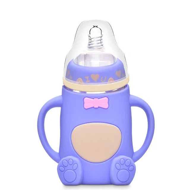 Biberon en verre pour bébé en silicone, anti-chute et anti-coliques